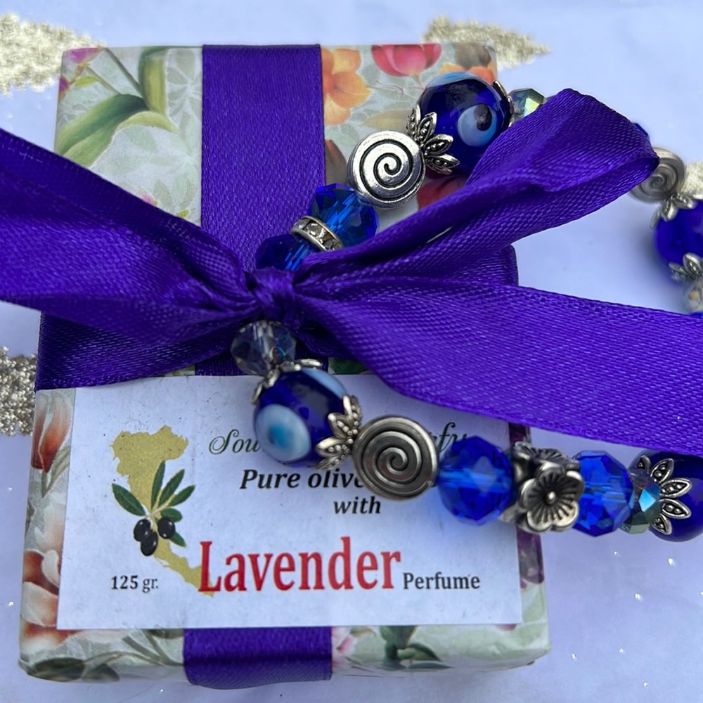 New, unique Souvenir from Greece with stretch bracelet with evil eye and spacers